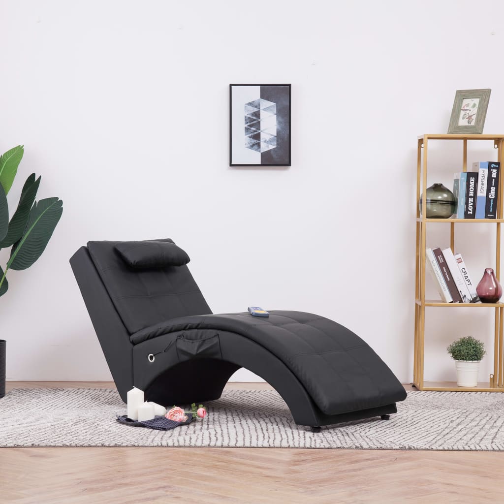 Chaise longue de massage avec oreiller Noir Similicuir - XIOS