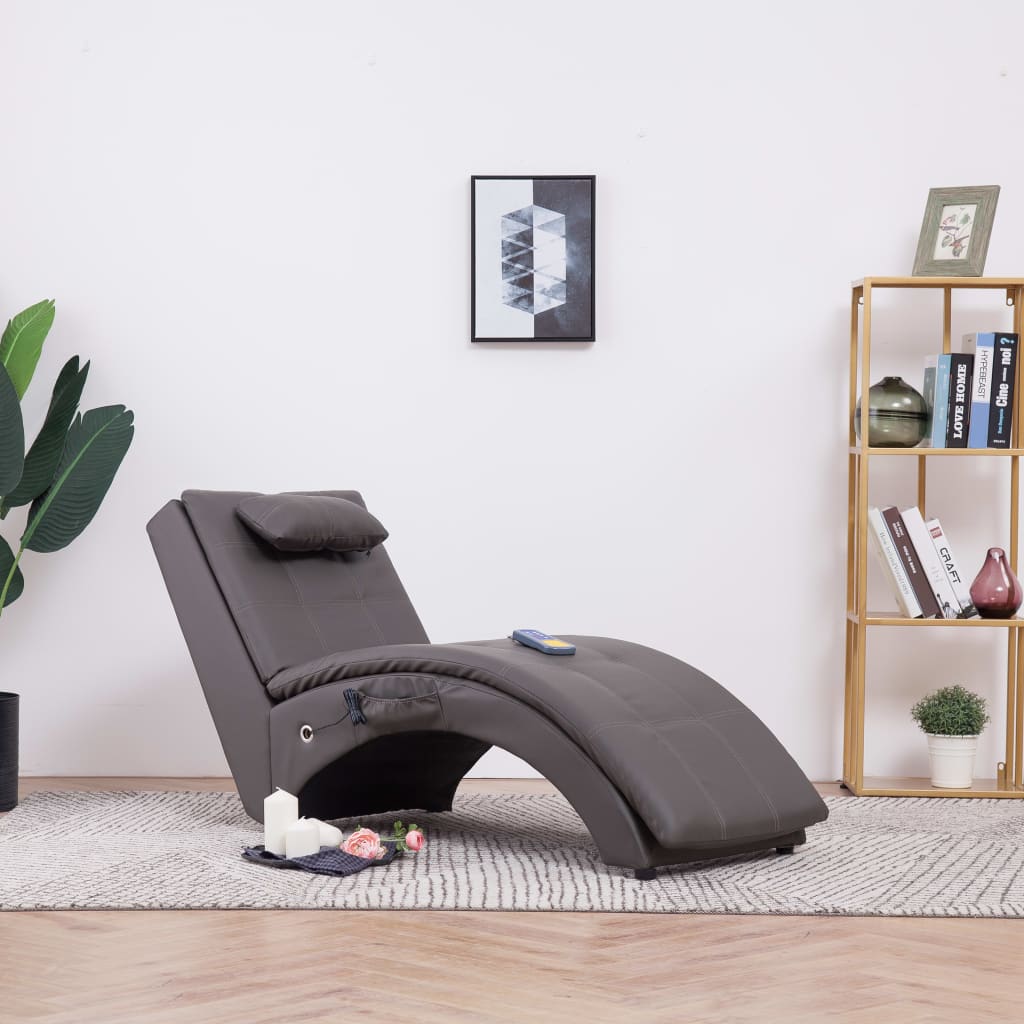 Chaise longue de massage avec oreiller Gris Similicuir - XIOS
