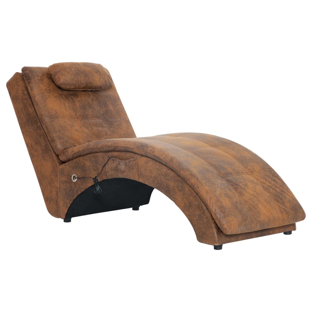 Chaise longue de massage avec oreiller Marron Similicuir daim - XIOS