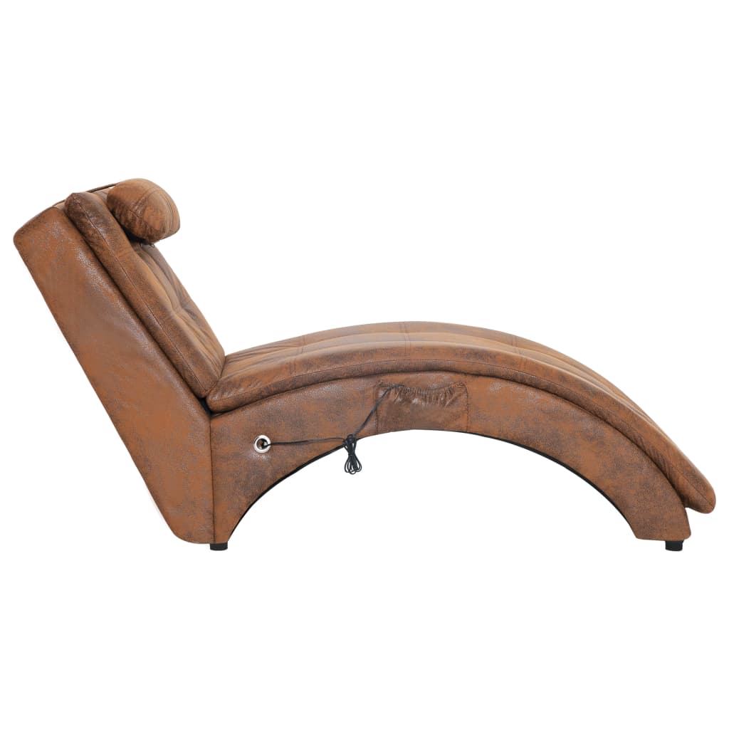 Chaise longue de massage avec oreiller Marron Similicuir daim - XIOS