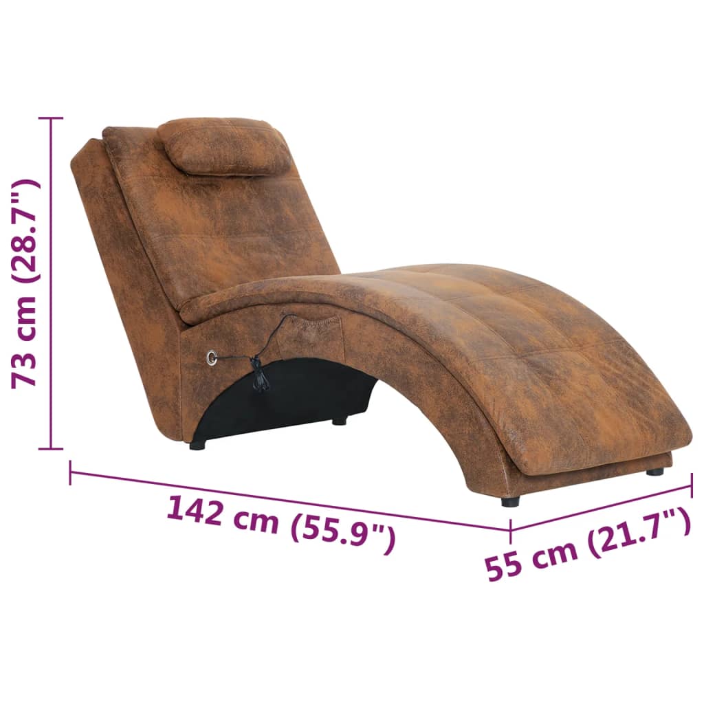 Chaise longue de massage avec oreiller Marron Similicuir daim - XIOS