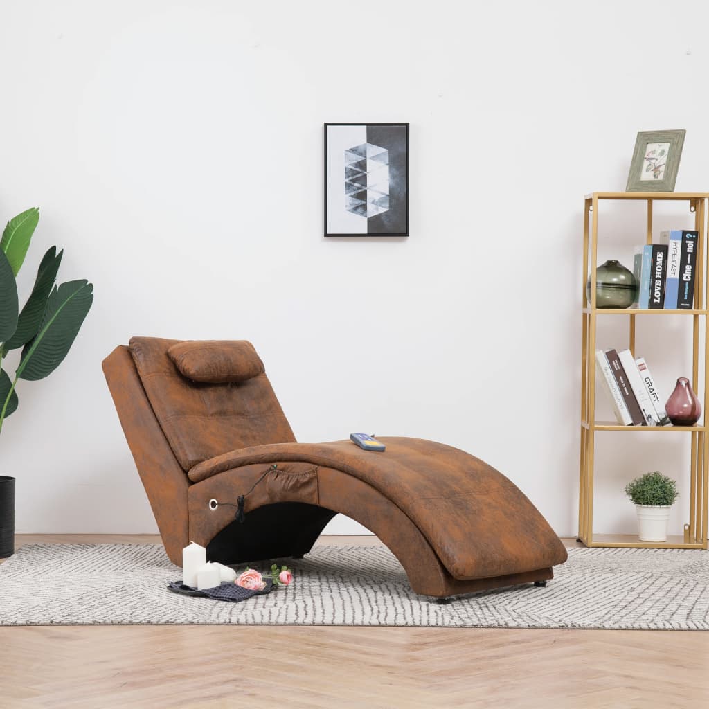 Chaise longue de massage avec oreiller Marron Similicuir daim - XIOS