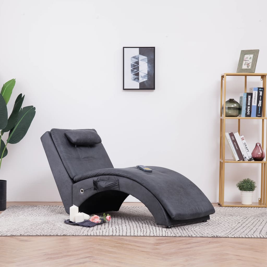 Chaise longue de massage avec oreiller Gris Similicuir daim - XIOS