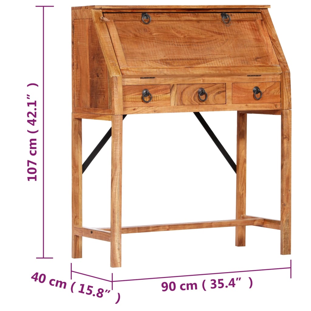 Bureau 90x40x107 cm Bois d'acacia massif