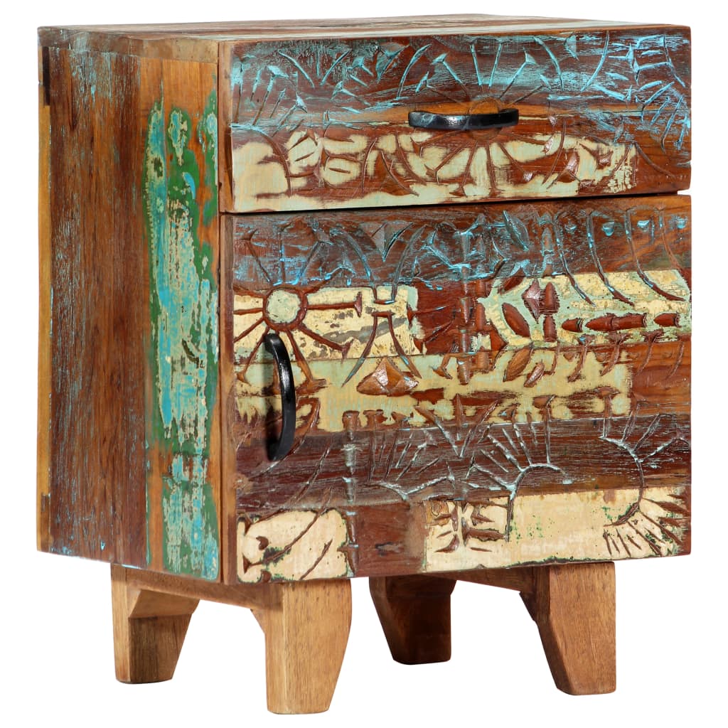 Table de chevet sculptée à la main 40x30x50cm Bois récupération - XIOS