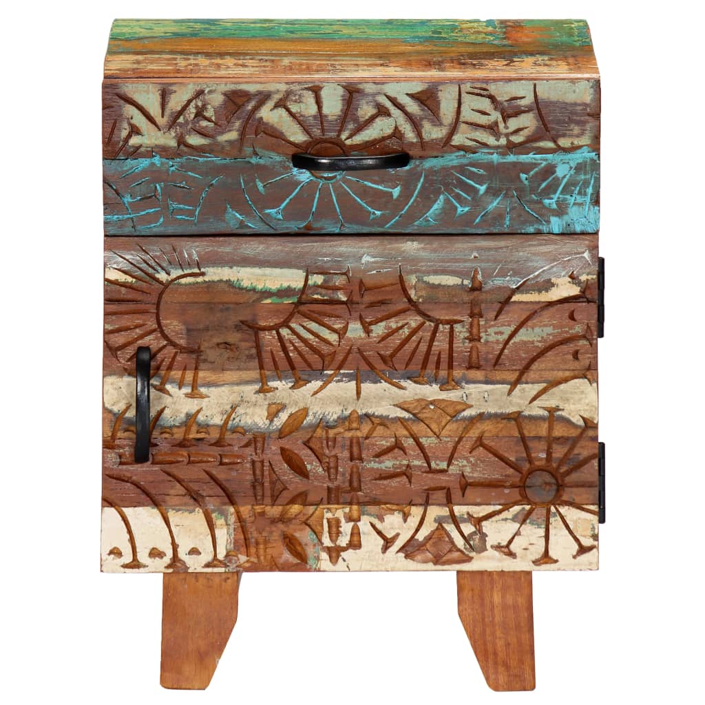 Table de chevet sculptée à la main 40x30x50cm Bois récupération - XIOS