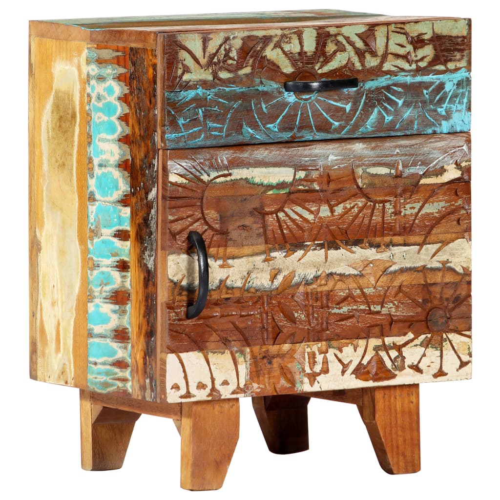 Table de chevet sculptée à la main 40x30x50cm Bois récupération - XIOS