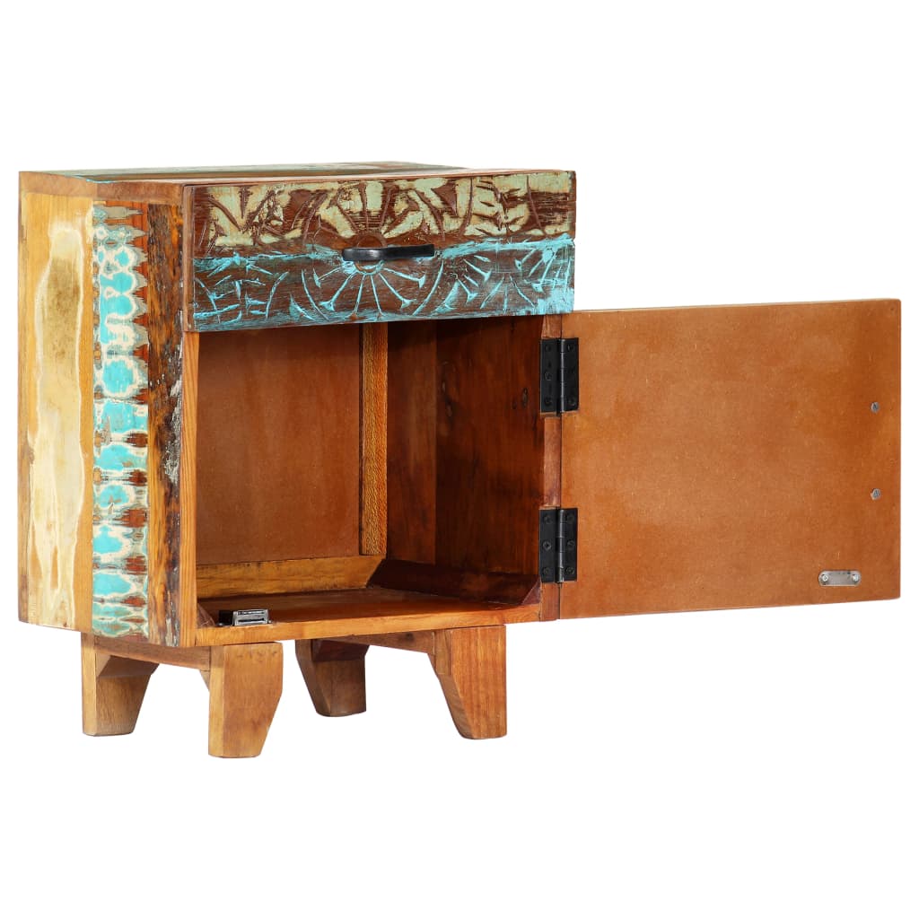 Table de chevet sculptée à la main 40x30x50cm Bois récupération - XIOS