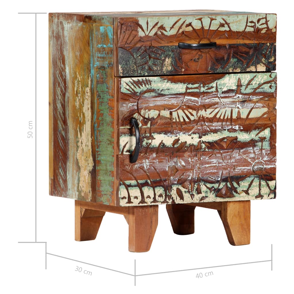 Table de chevet sculptée à la main 40x30x50cm Bois récupération - XIOS