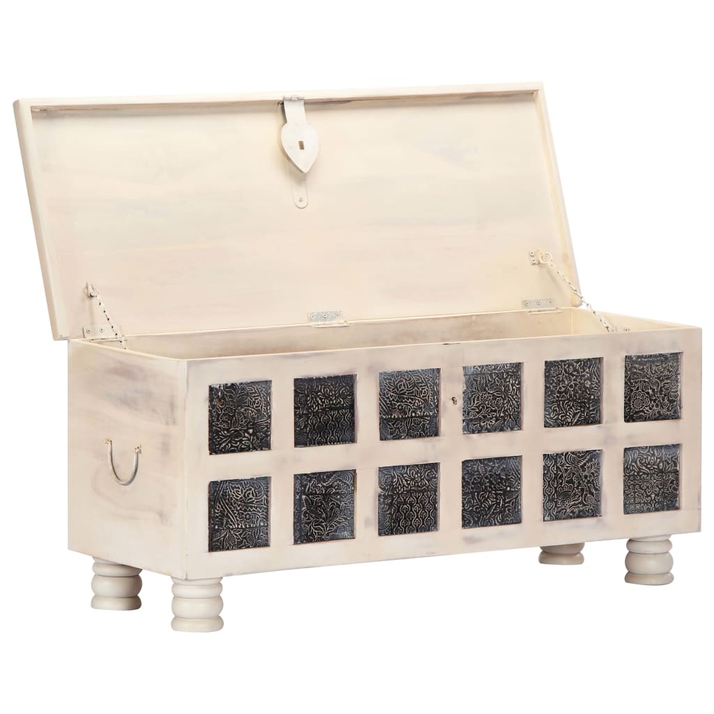 Boîte de rangement Blanc 110x40x45 cm Bois d'acacia massif Coffres de rangement vidaXL