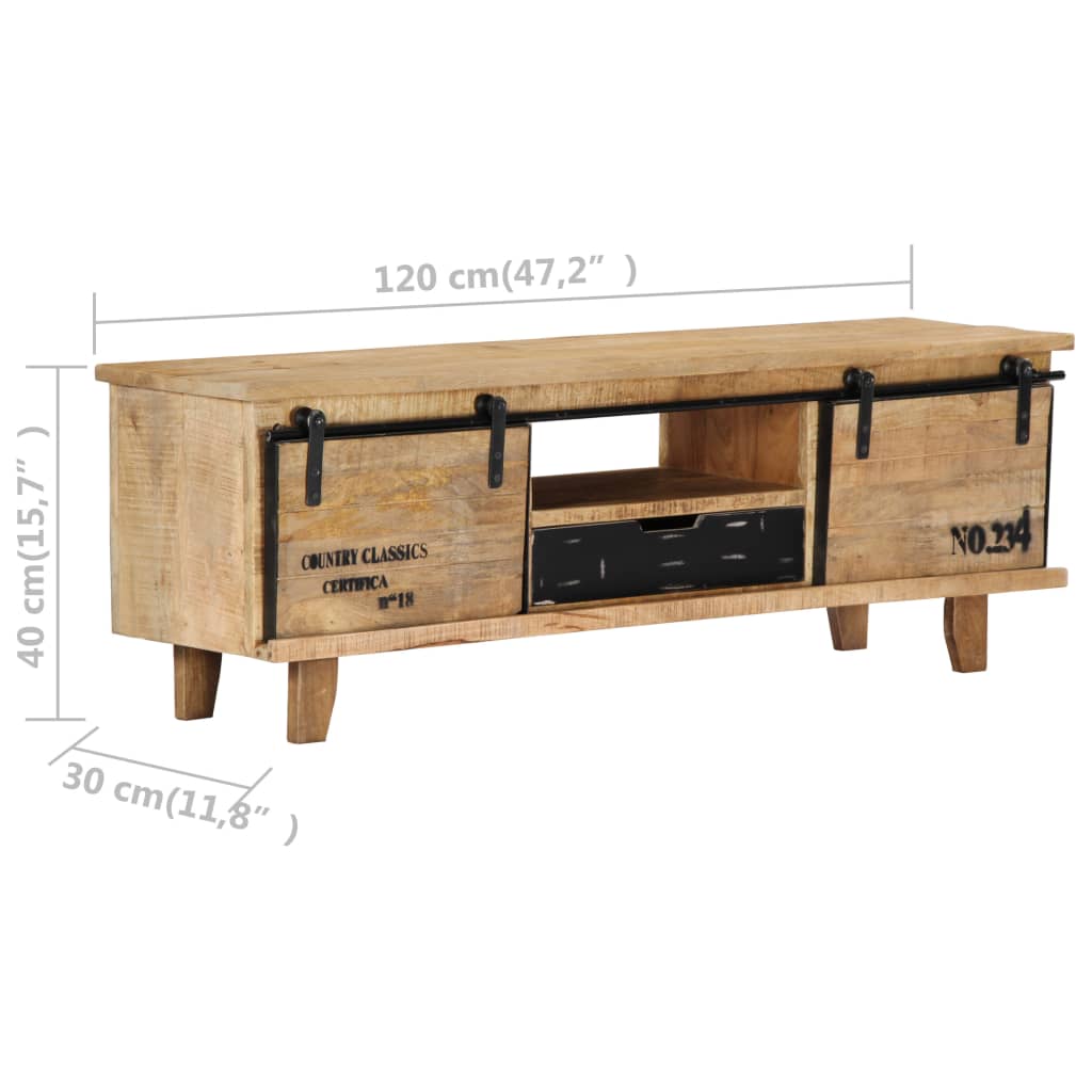 Meuble TV 120x30x40 cm Bois massif de manguier - XIOS