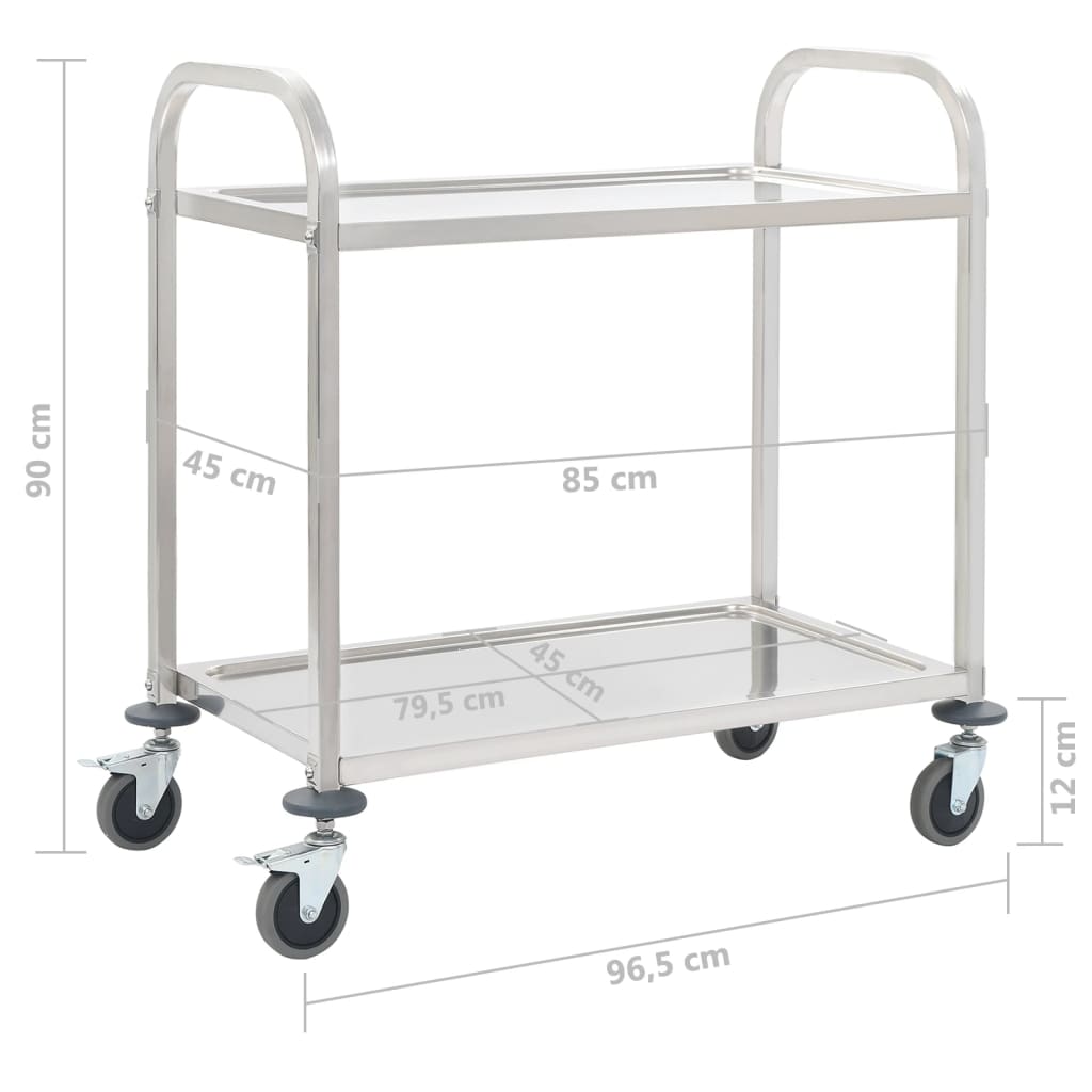Chariot de cuisine à 2 niveaux 96,5x55x90 cm Acier inoxydable - XIOS