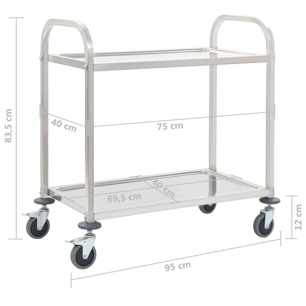 Chariot de cuisine à 2 niveaux 95x45x83,5 cm Acier inoxydable - XIOS