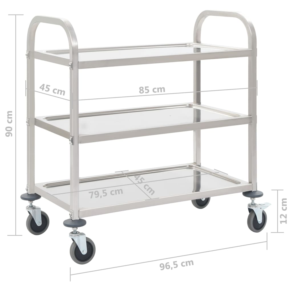 Chariot de cuisine à 3 niveaux 96,5x55x90 cm Acier inoxydable - XIOS