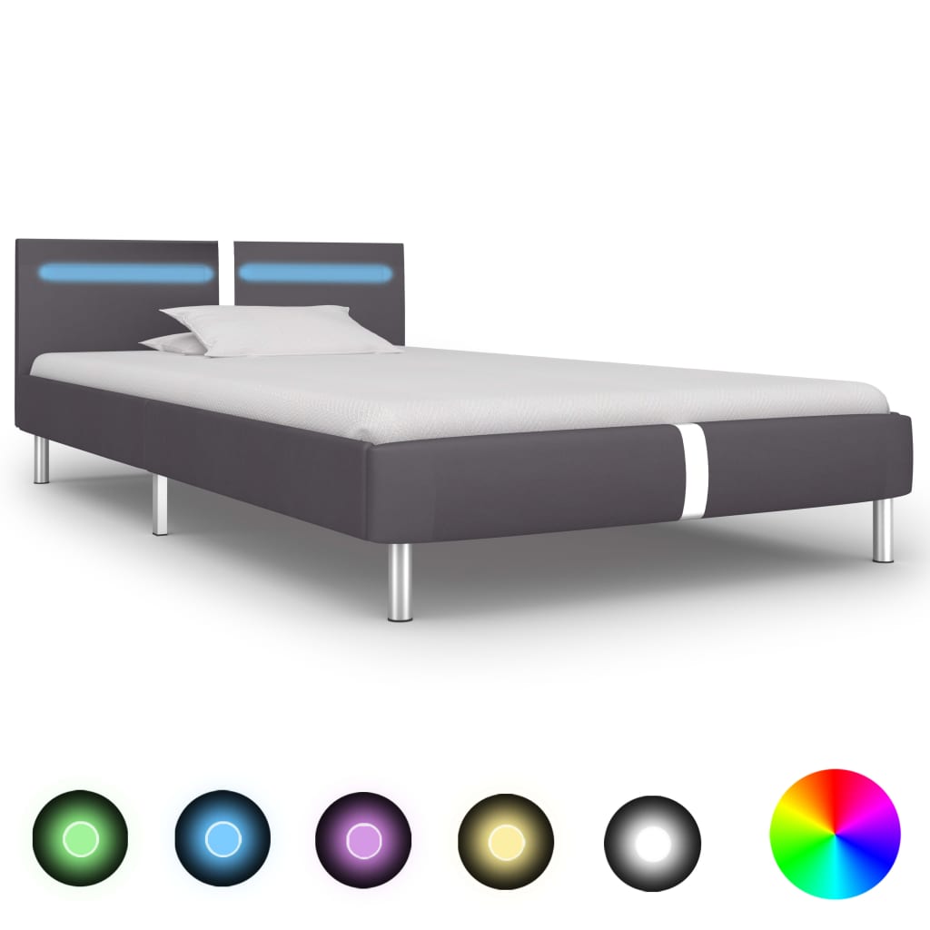 Cadre de lit avec LED sans matelas gris similicuir 90x200 cm - XIOS