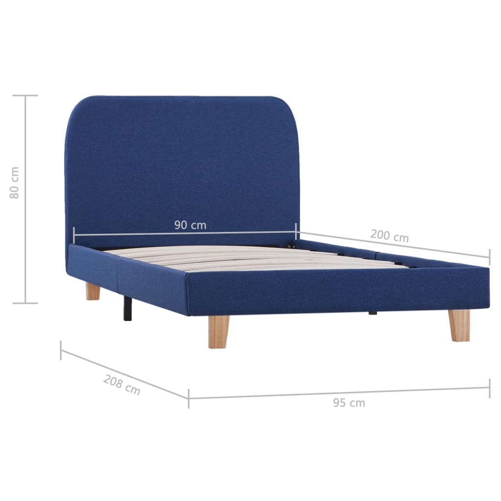 Cadre de lit sans matelas bleu tissu 90x200 cm - XIOS