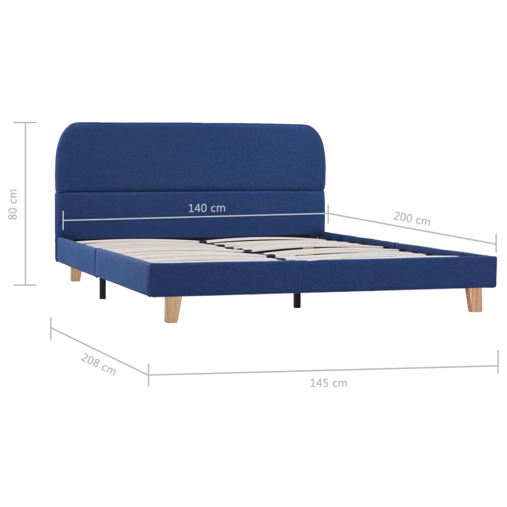 Cadre de lit sans matelas bleu tissu 140x200 cm - XIOS
