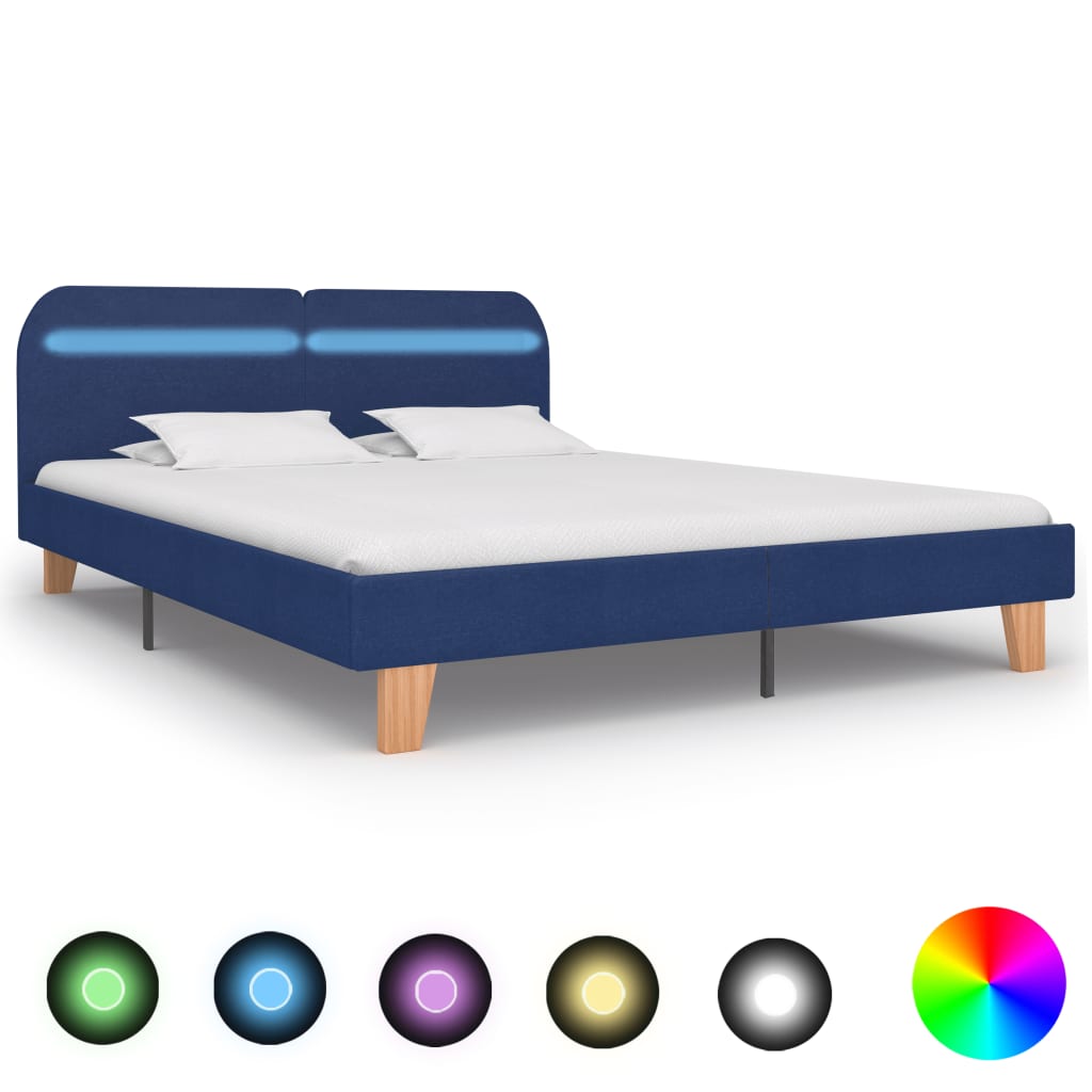 Cadre de lit avec LED sans matelas bleu tissu 180x200 cm - XIOS