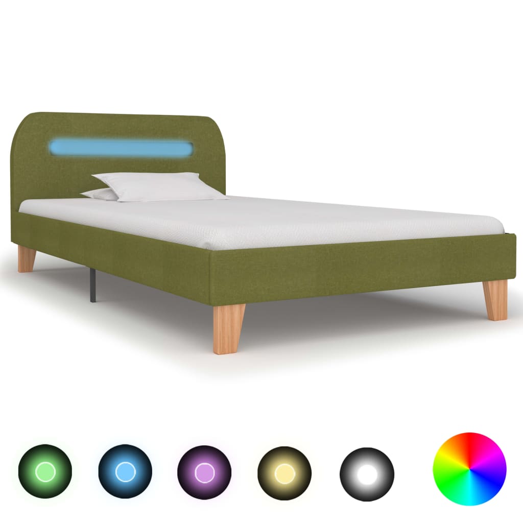 Cadre de lit avec LED sans matelas vert tissu 90x200 cm - XIOS