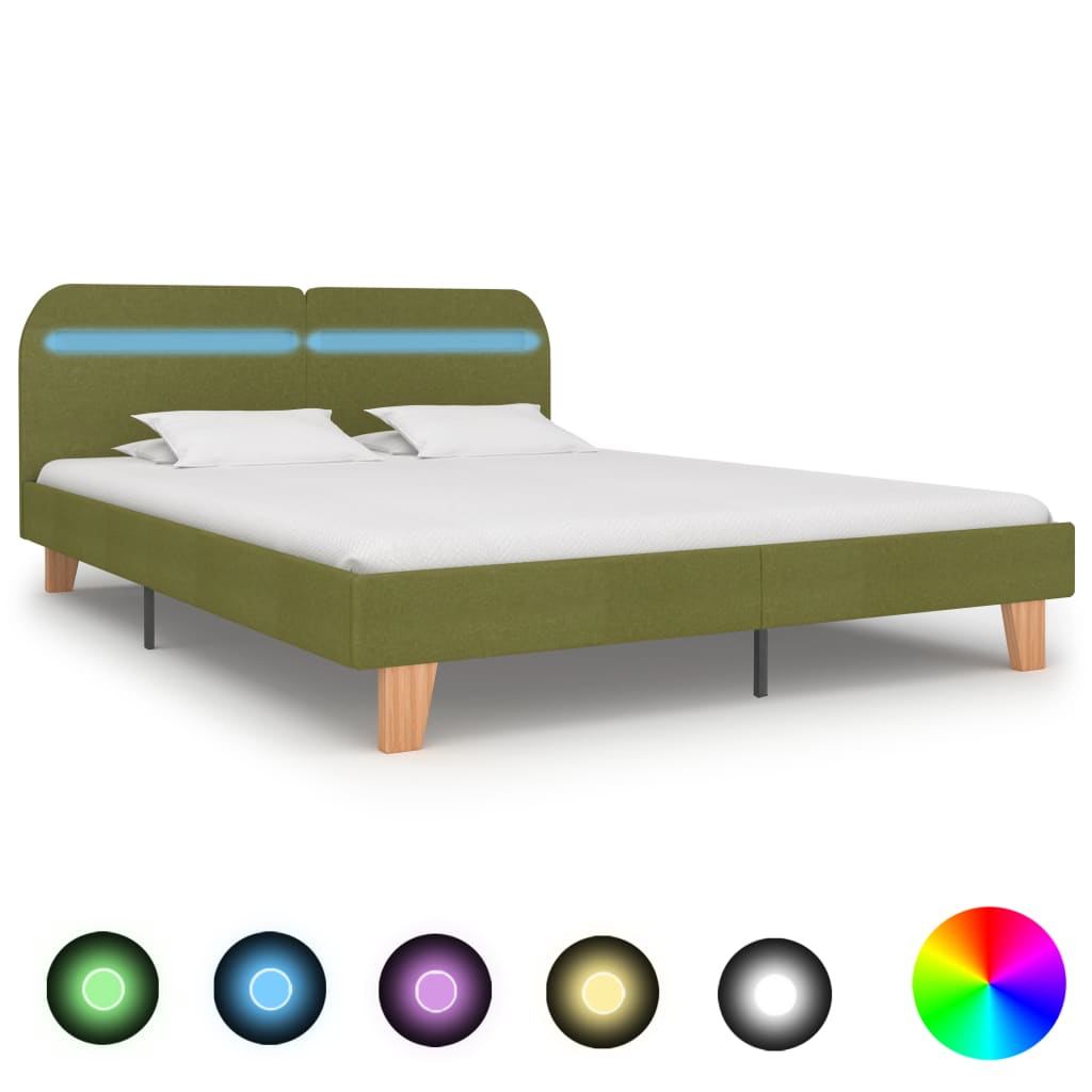 Cadre de lit avec LED sans matelas vert tissu 160x200 cm - XIOS