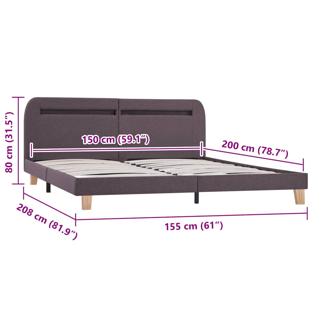 Cadre de lit avec LED sans matelas taupe tissu 150x200 cm - XIOS