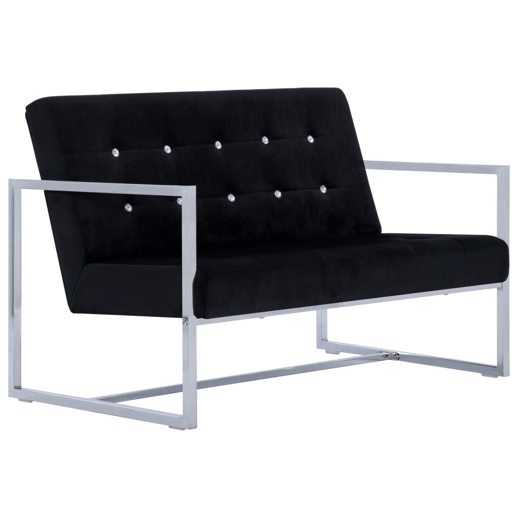 Canapé 2 places avec accoudoirs Noir Chrome et velours - XIOS