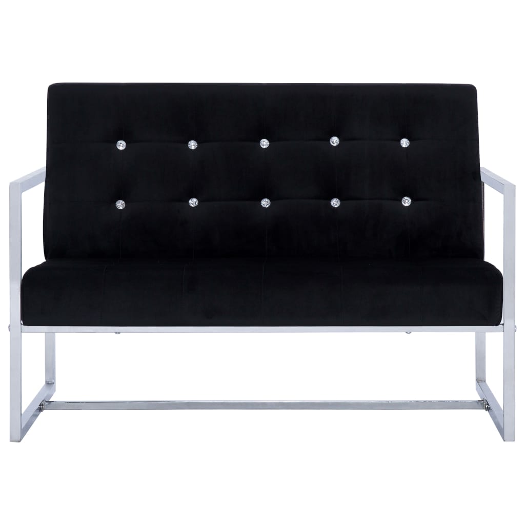 Canapé 2 places avec accoudoirs Noir Chrome et velours - XIOS