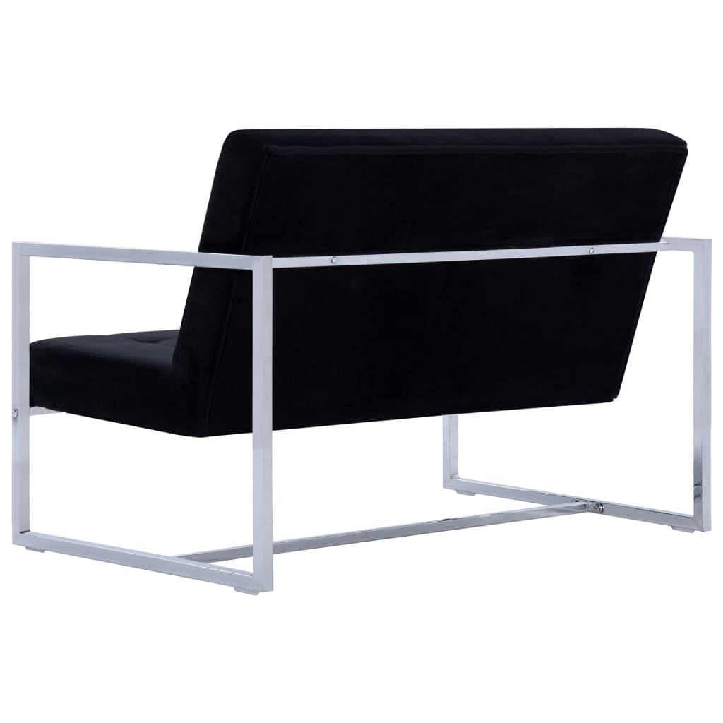 Canapé 2 places avec accoudoirs Noir Chrome et velours - XIOS