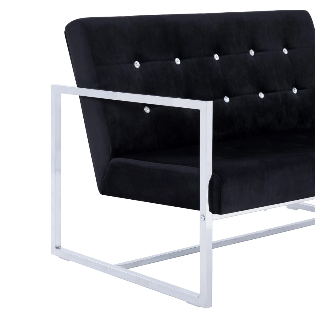 Canapé 2 places avec accoudoirs Noir Chrome et velours - XIOS