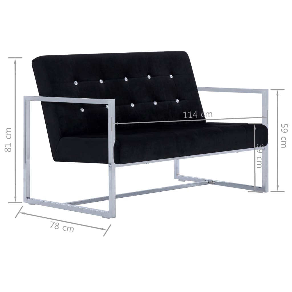 Canapé 2 places avec accoudoirs Noir Chrome et velours - XIOS
