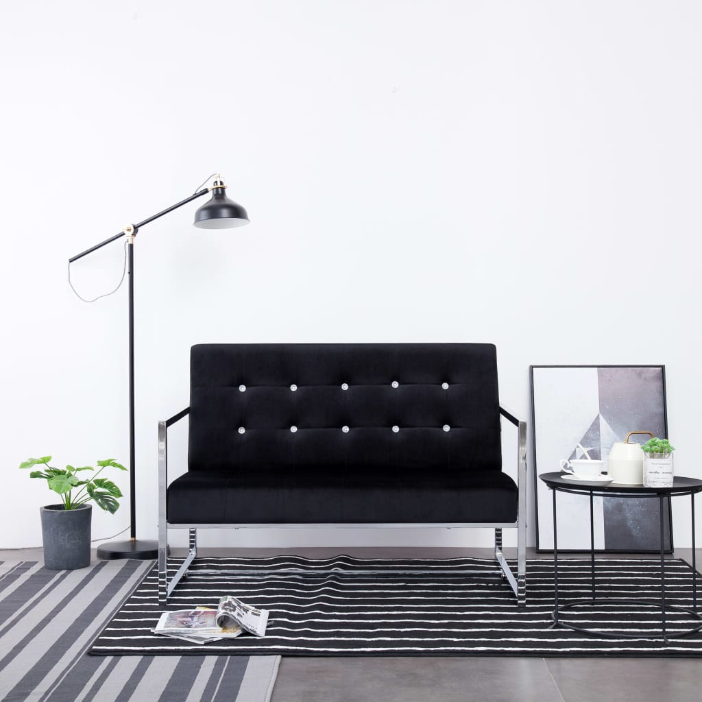 Canapé 2 places avec accoudoirs Noir Chrome et velours - XIOS