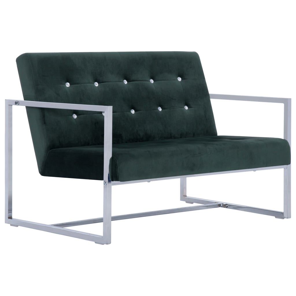 Canapé 2 places avec accoudoirs Vert foncé Chrome et velours - XIOS