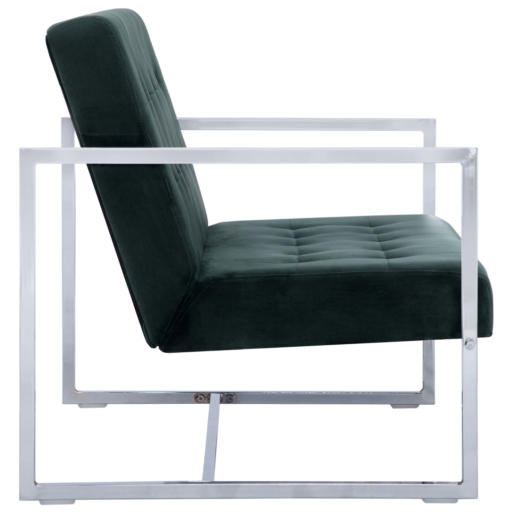 Canapé 2 places avec accoudoirs Vert foncé Chrome et velours - XIOS