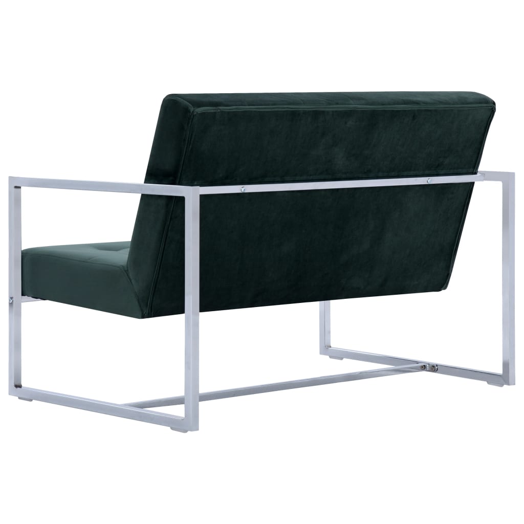 Canapé 2 places avec accoudoirs Vert foncé Chrome et velours - XIOS