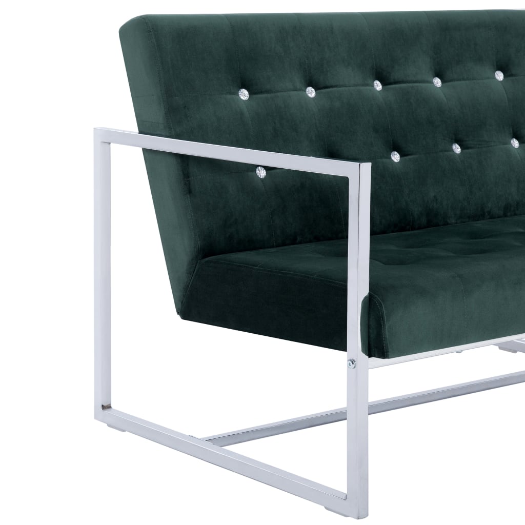 Canapé 2 places avec accoudoirs Vert foncé Chrome et velours - XIOS