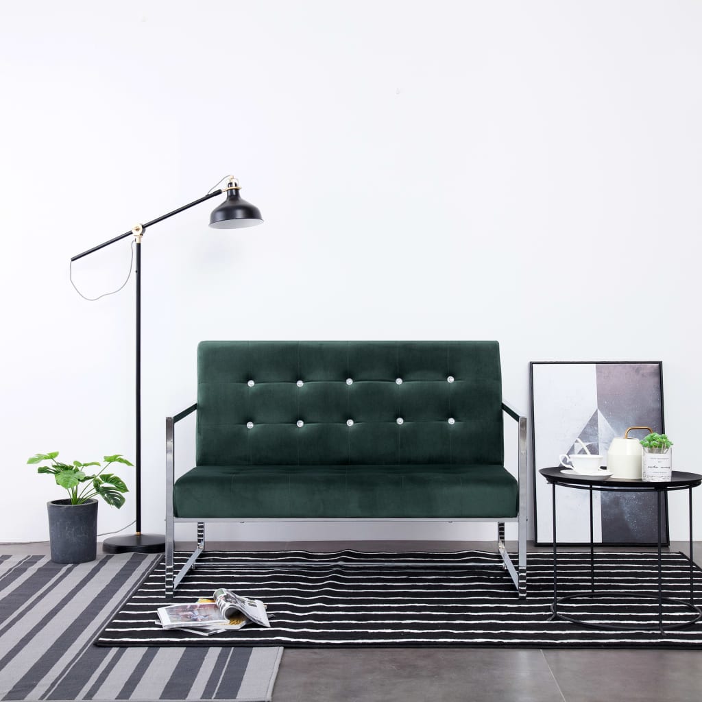 Canapé 2 places avec accoudoirs Vert foncé Chrome et velours - XIOS