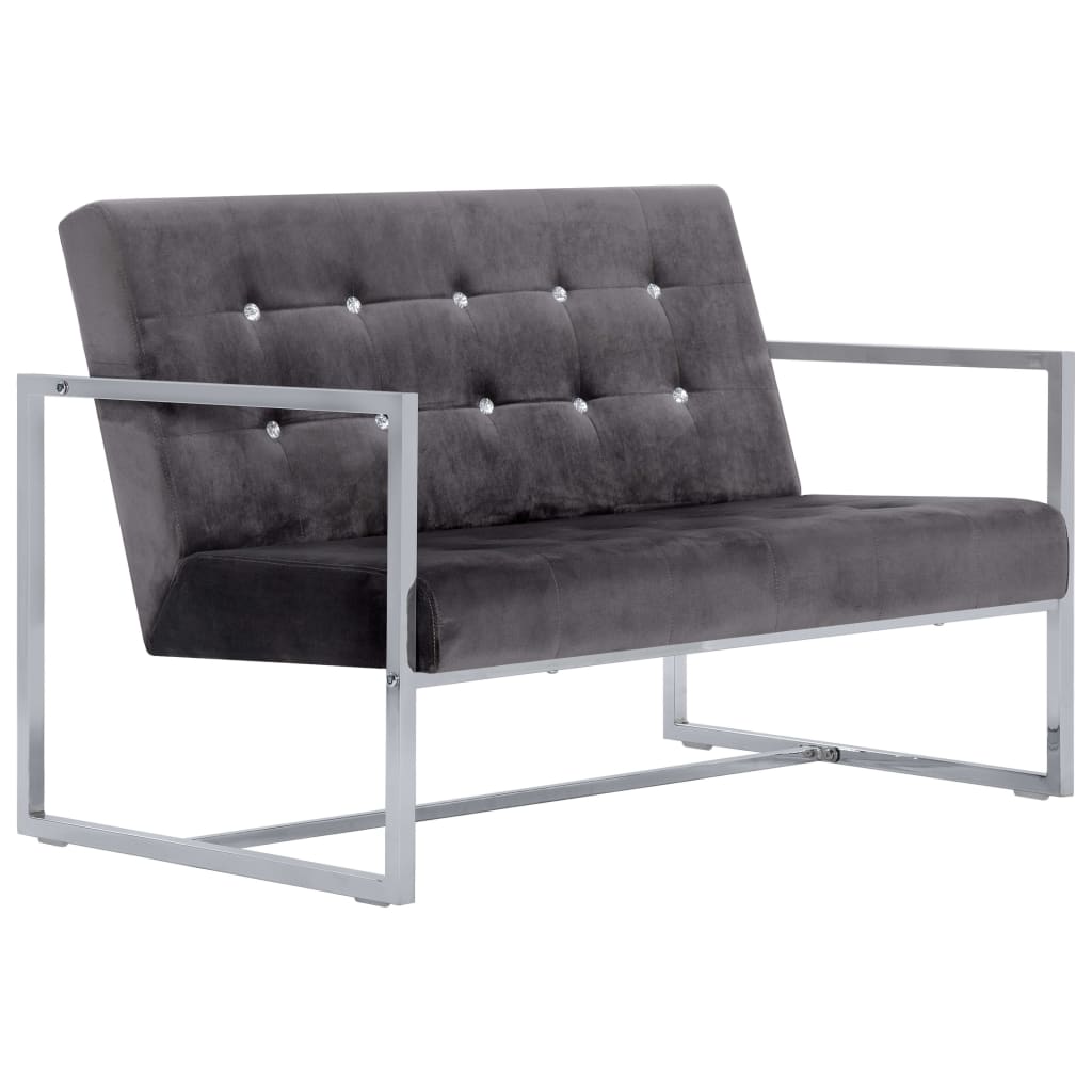 Canapé 2 places avec accoudoirs Gris foncé Chrome et velours - XIOS