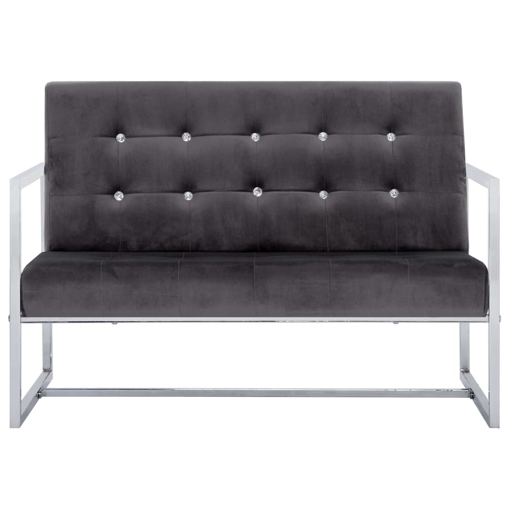 Canapé 2 places avec accoudoirs Gris foncé Chrome et velours - XIOS