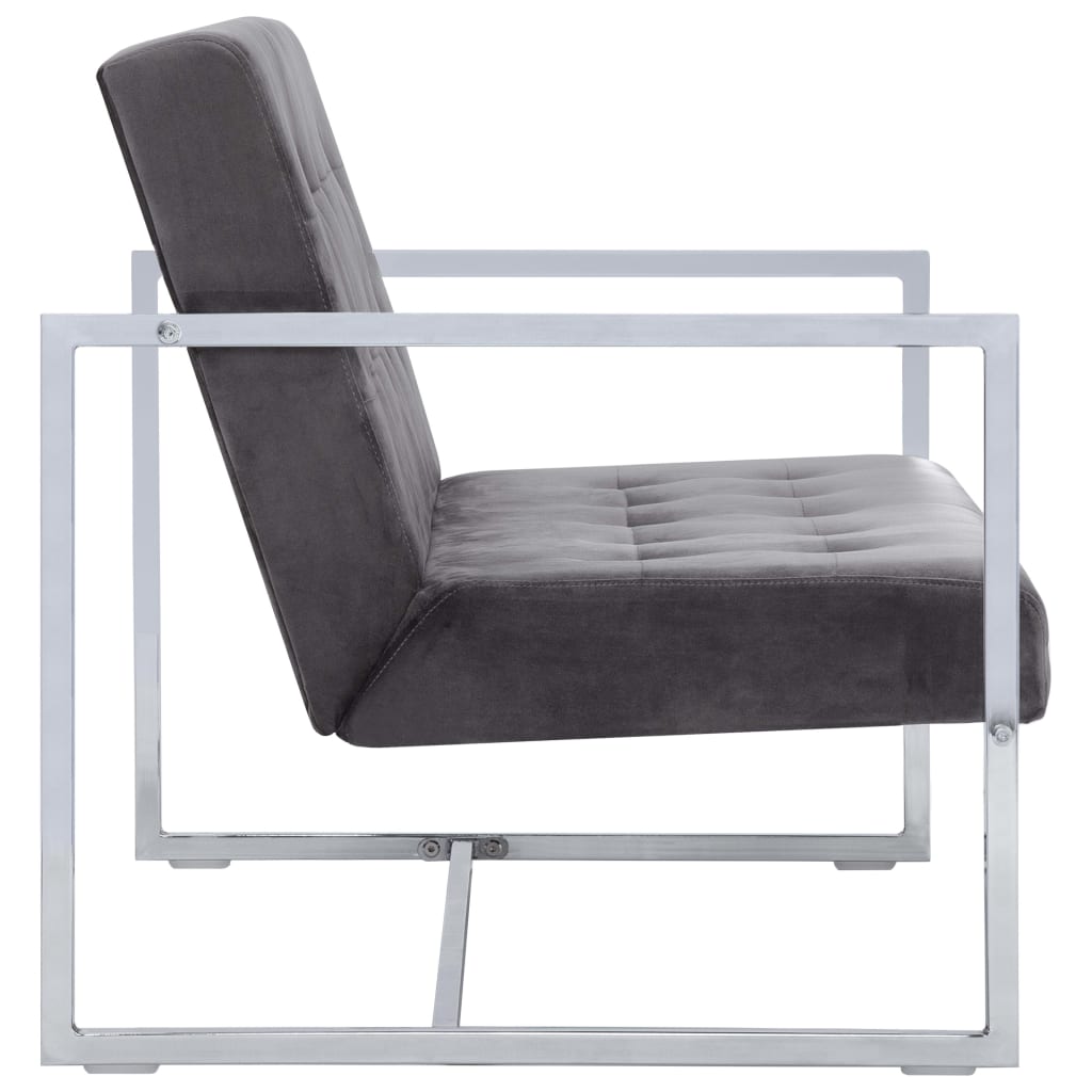 Canapé 2 places avec accoudoirs Gris foncé Chrome et velours - XIOS