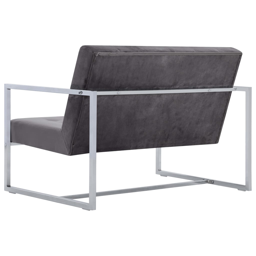 Canapé 2 places avec accoudoirs Gris foncé Chrome et velours - XIOS