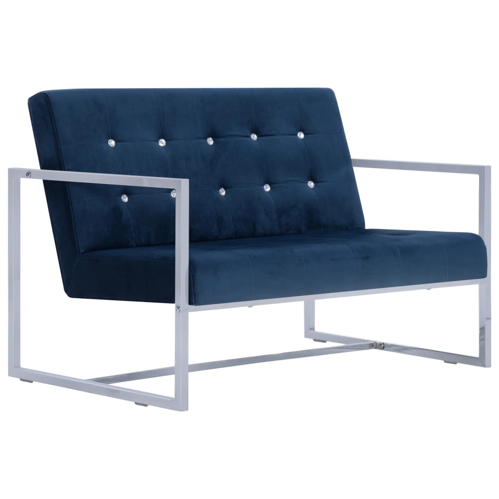 Canapé 2 places avec accoudoirs Bleu Chrome et velours - XIOS