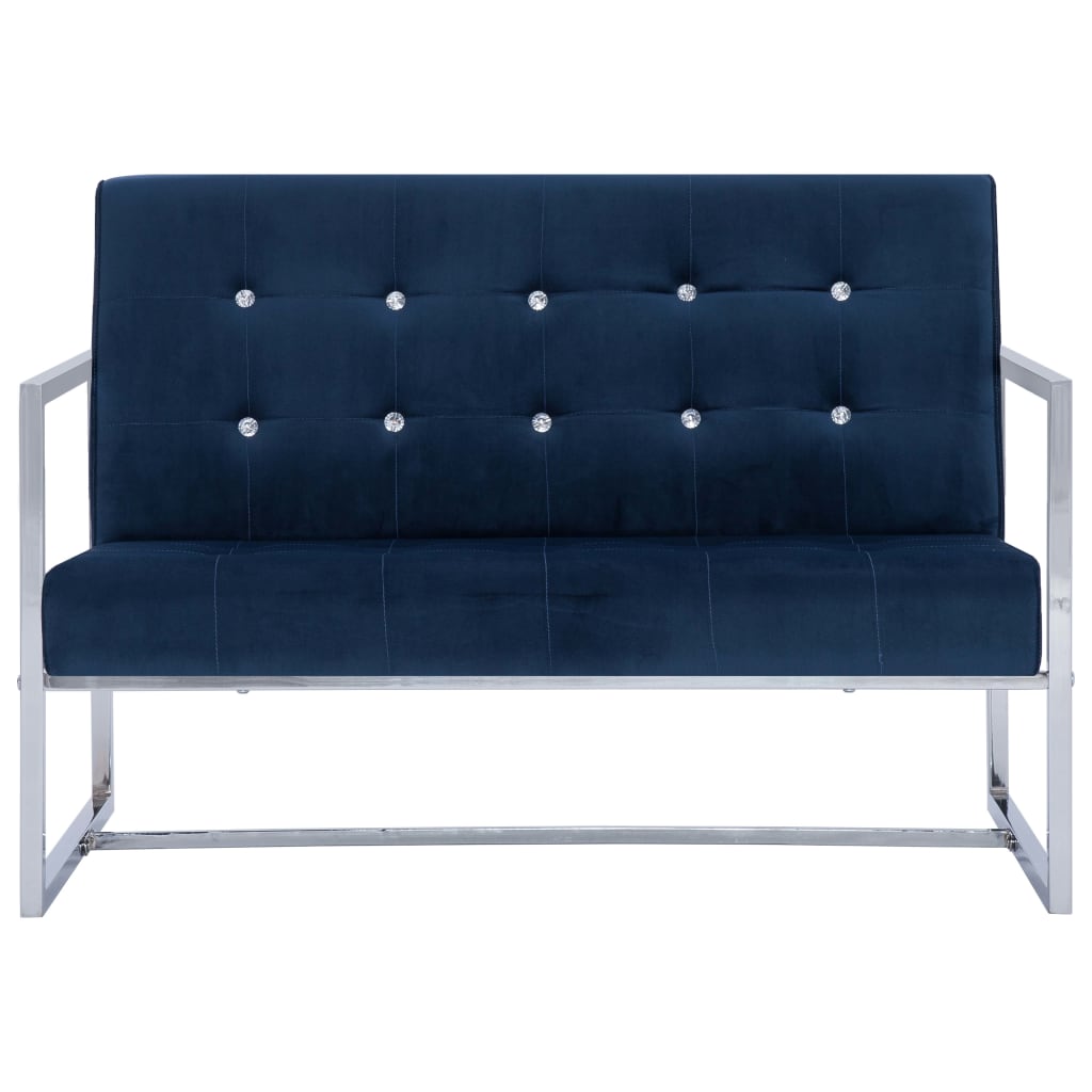 Canapé 2 places avec accoudoirs Bleu Chrome et velours - XIOS