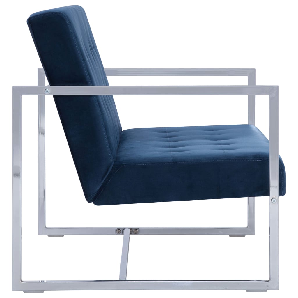 Canapé 2 places avec accoudoirs Bleu Chrome et velours - XIOS