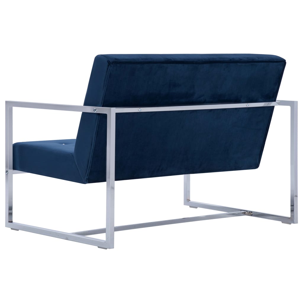 Canapé 2 places avec accoudoirs Bleu Chrome et velours - XIOS