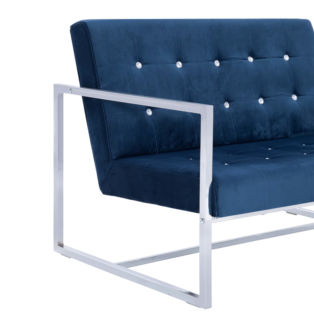 Canapé 2 places avec accoudoirs Bleu Chrome et velours - XIOS