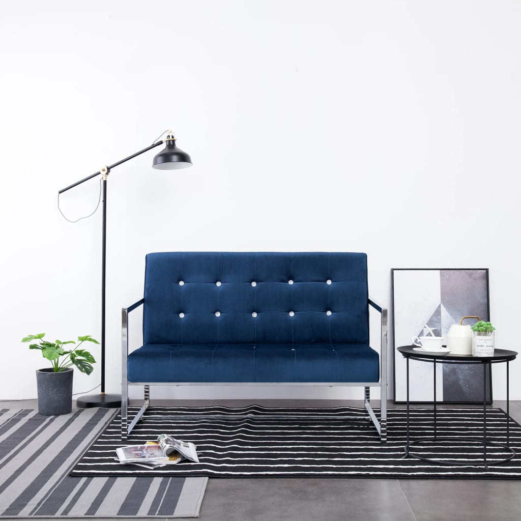 Canapé 2 places avec accoudoirs Bleu Chrome et velours - XIOS