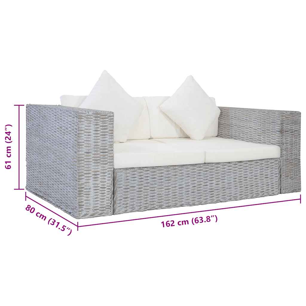 Canapé à 2 places avec coussins Gris Rotin naturel - XIOS