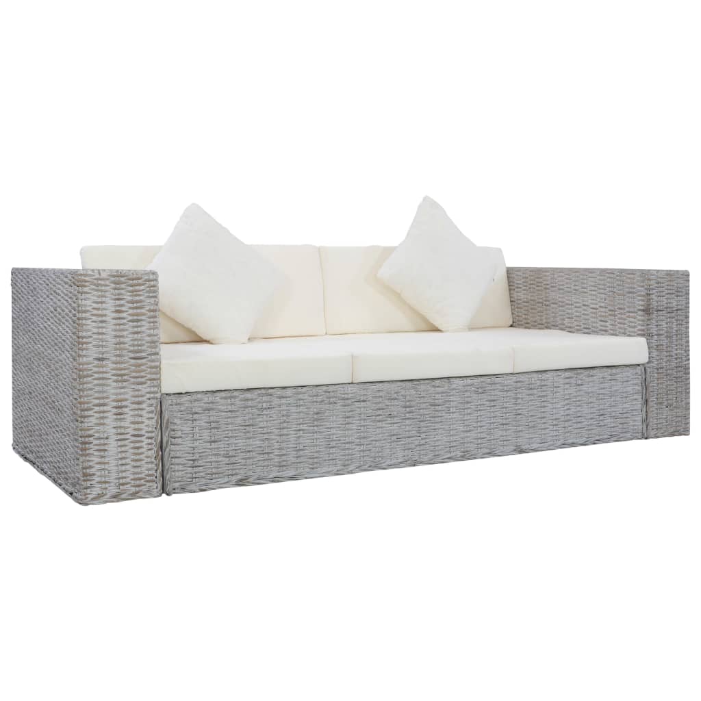 Canapé à 3 places avec coussins Gris Rotin naturel - XIOS