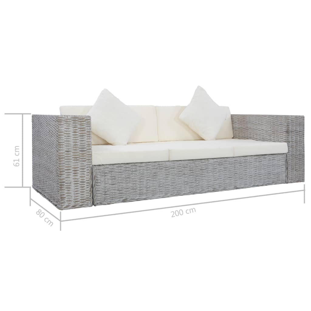 Canapé à 3 places avec coussins Gris Rotin naturel - XIOS