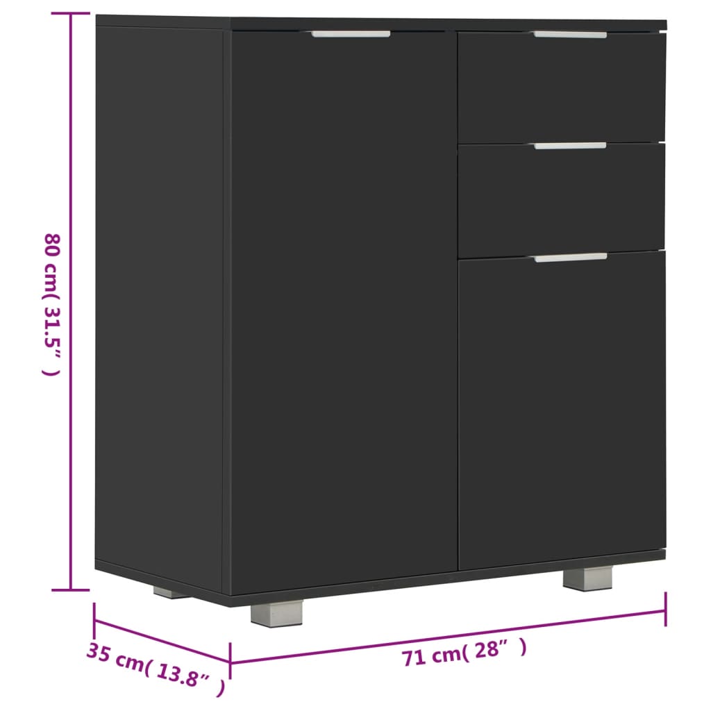 Buffet Noir brillant 71x35x80 cm Bois d'ingénierie - XIOS